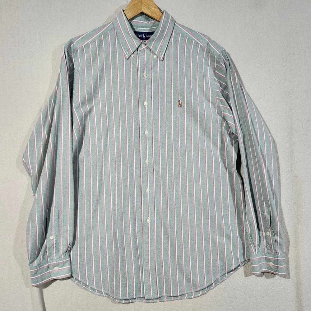 Ralph Lauren Classic Fit Striped Oxford Shirt Mens Large Green Red White L/S